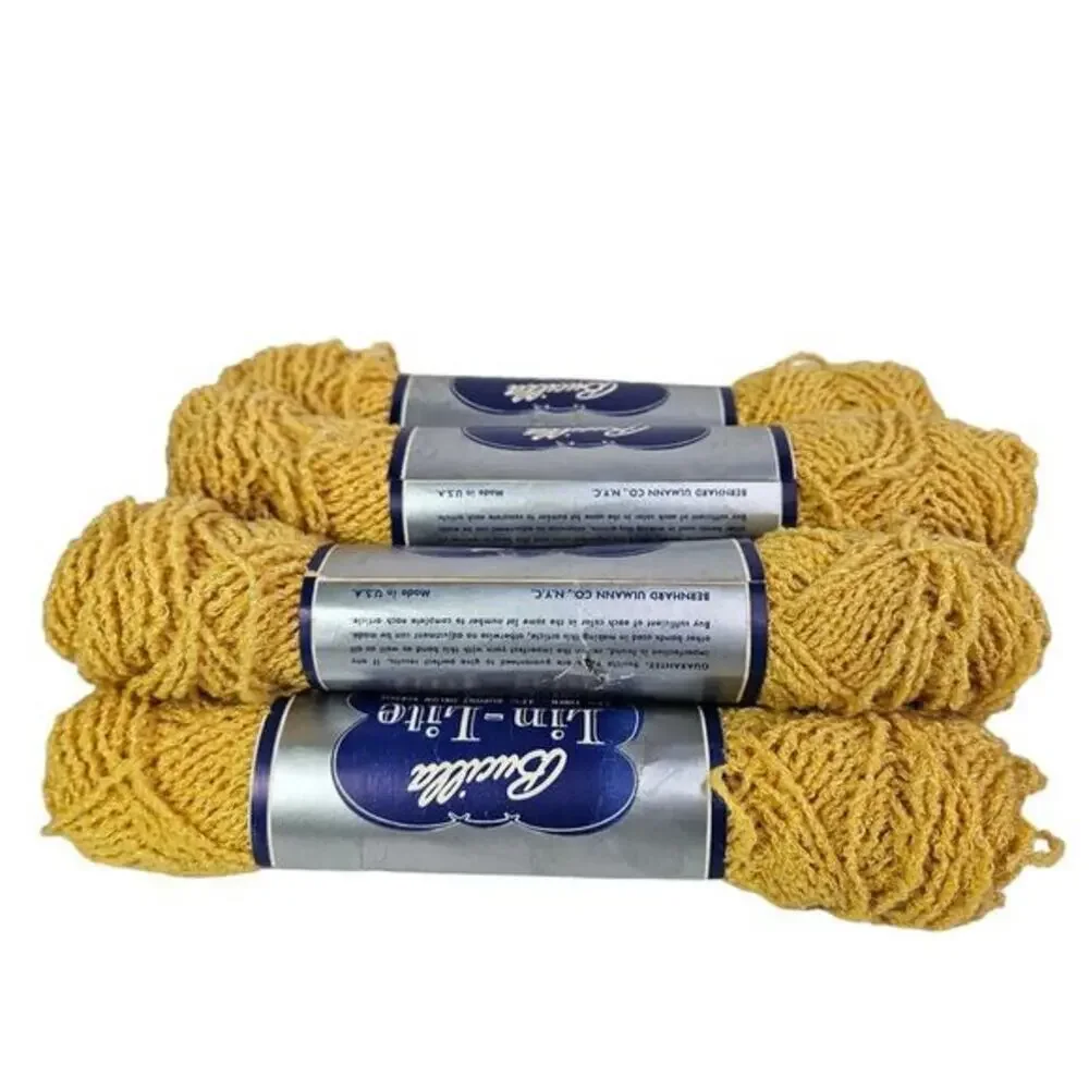 Bucilla Lin Lite Knitting Yarn Lot of 7 Skeins Gold Yellow Linen Acrylic Color 4